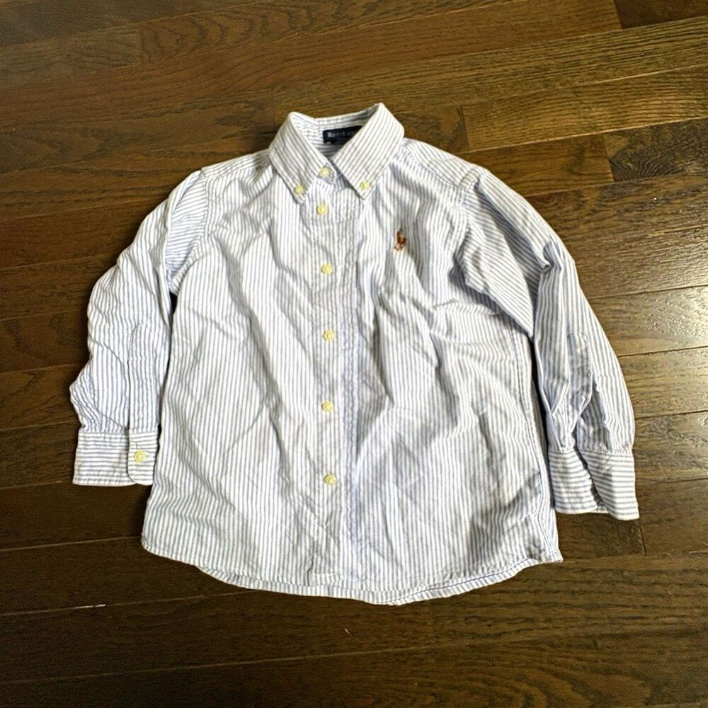 Ralph Lauren Boys 2T Blue/White Striped Cotton Button-Up Shirt Polo Pony preppy